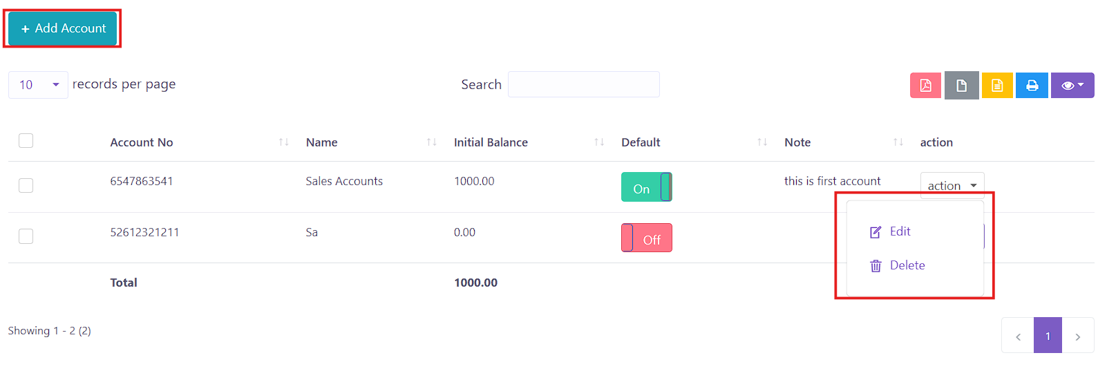 Account List Page