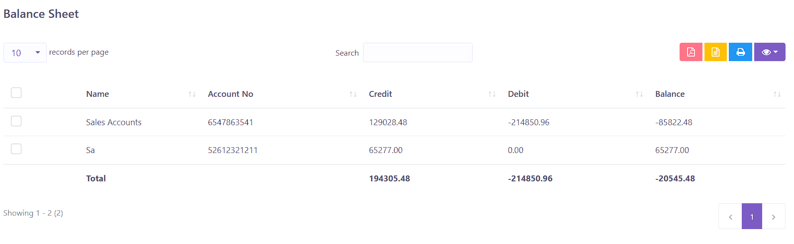 Balance Sheet Page
