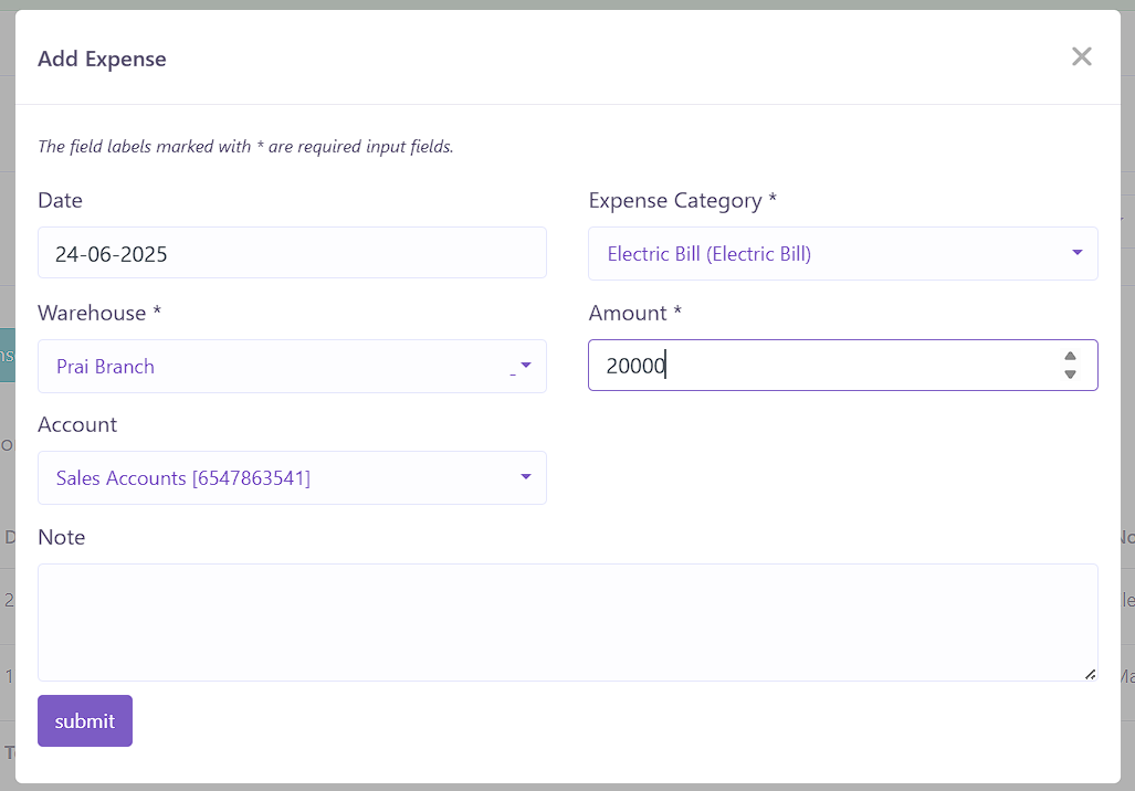Expense List Page