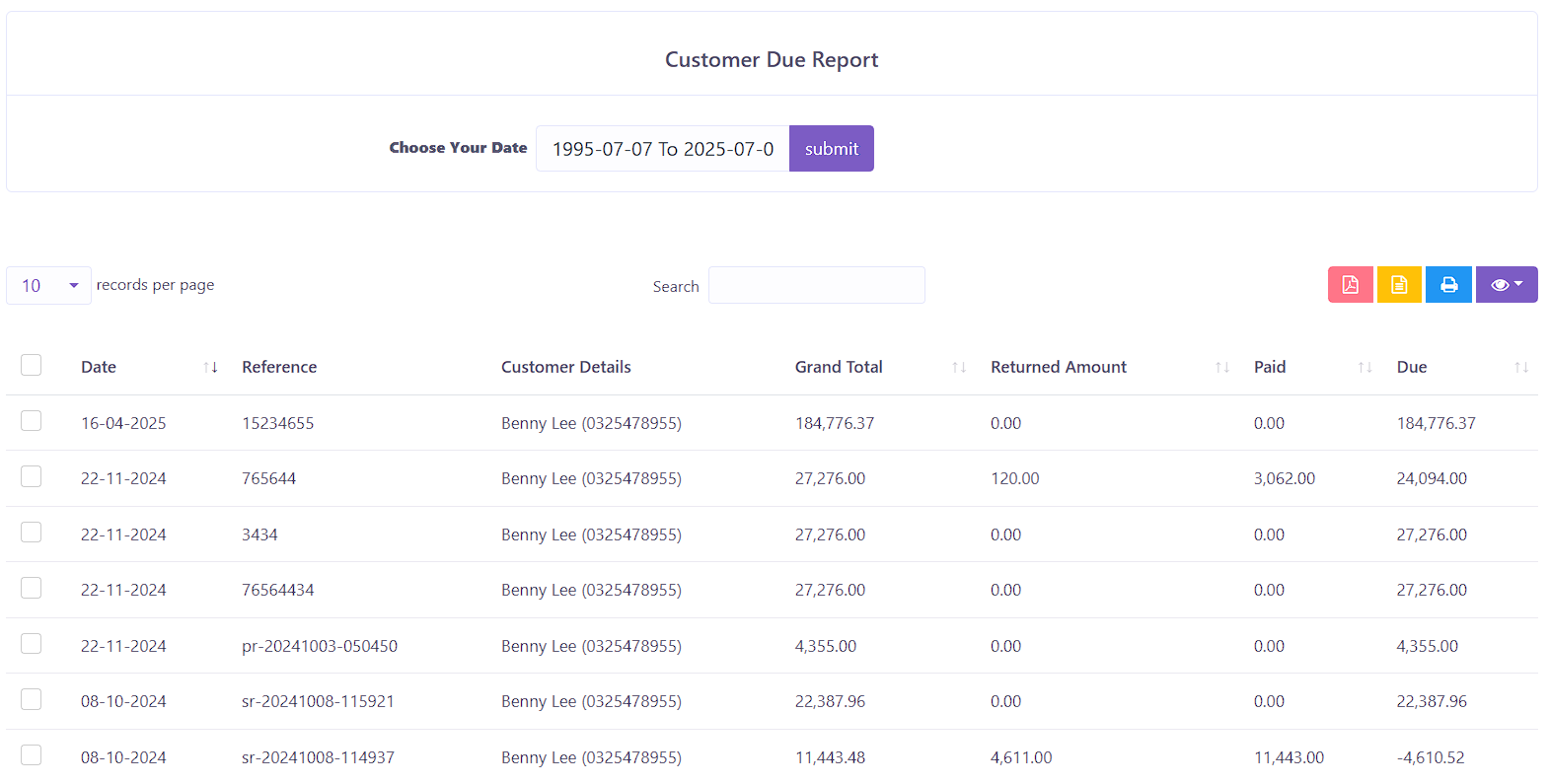 Customer Due Report