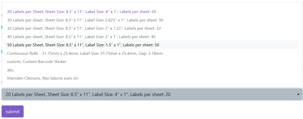Print Barcode Page
